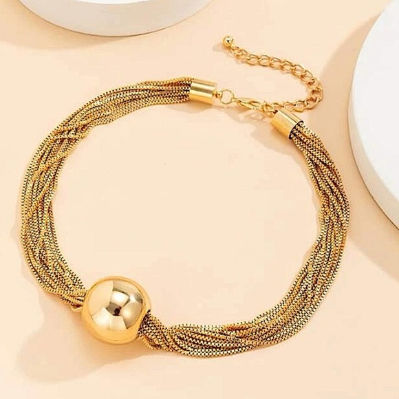 Gold 18K GP Multi Layered Chain Ball Necklace - Picture 6 of 7